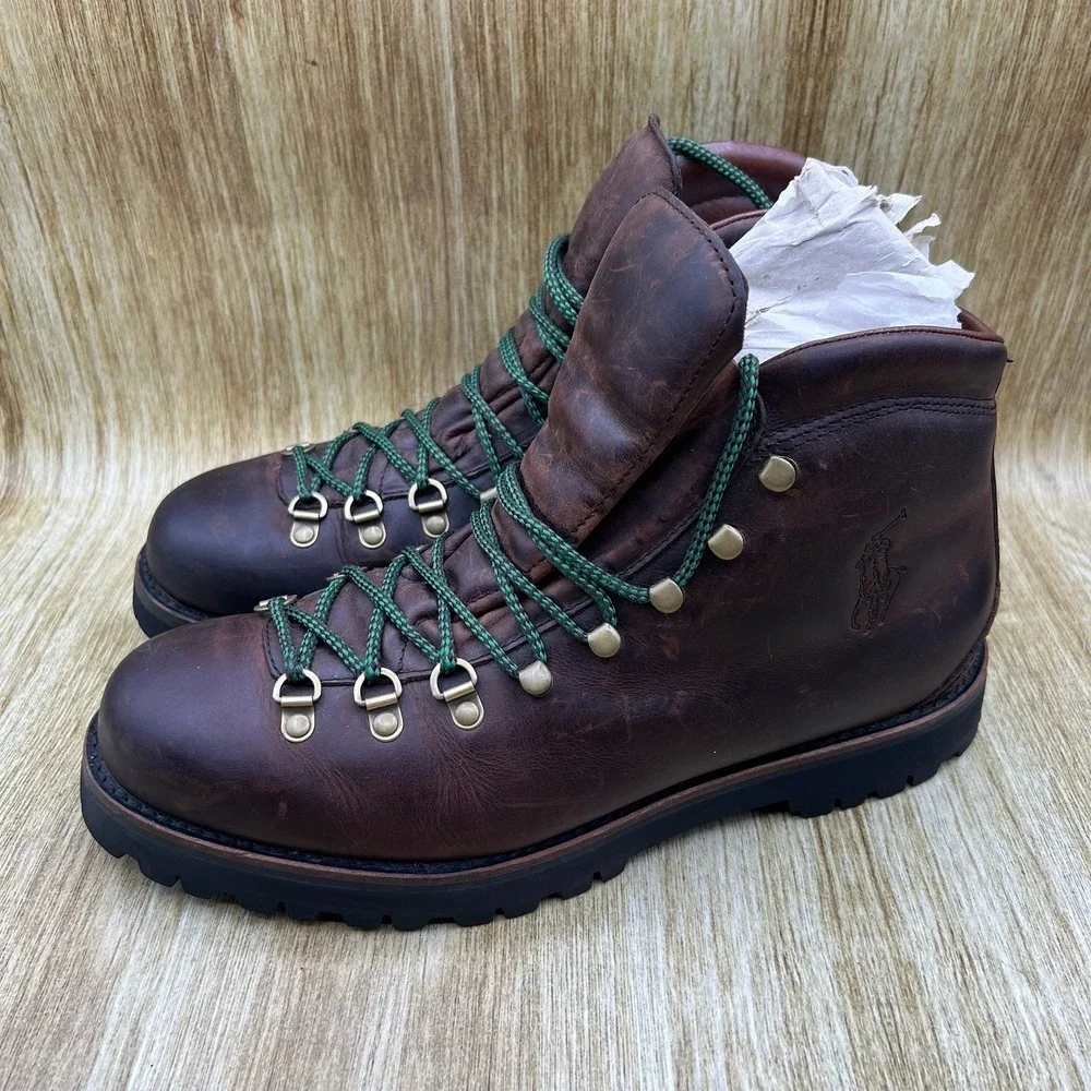 Polo Ralph Lauren Acworth Hiking Boots Men's Size 11 D Brown Oiled Calf Leather